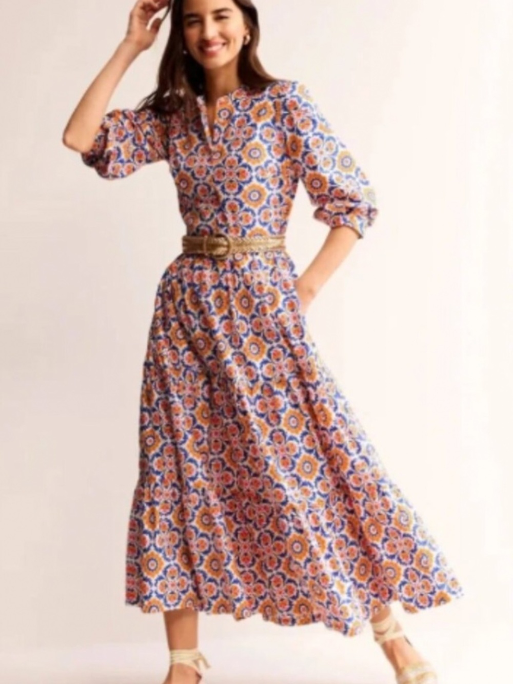 Boden Alba tiered cotton maxi dress in mosaic bloom print M 8